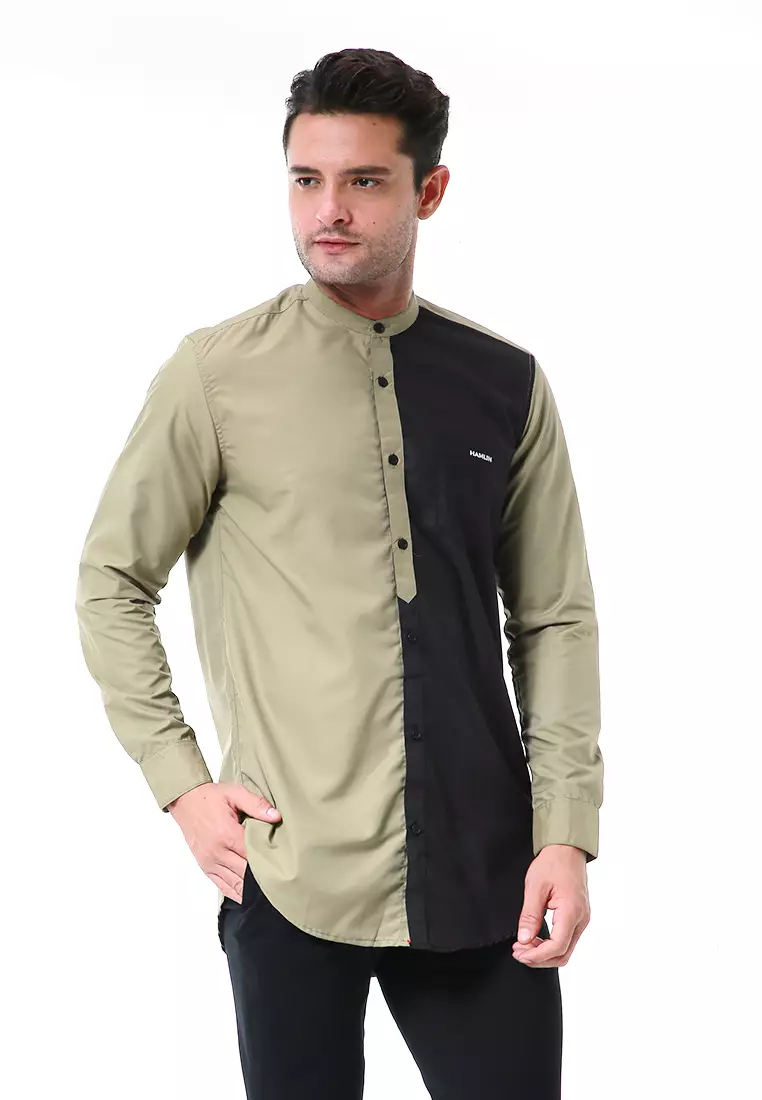 Leopold Kemeja Koko Pria Lengan Panjang Design Variasi Warna Material Cotton ORIGINAL - Army Black