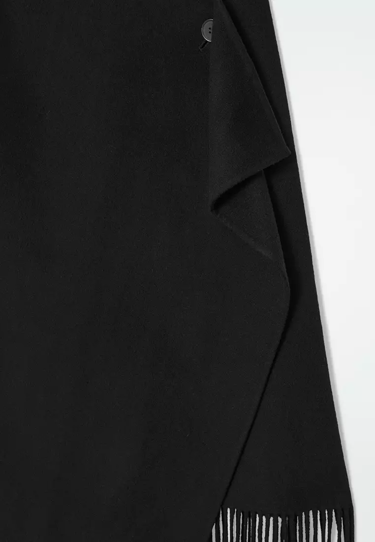 Fringed Wool Midi Wrap Skirt