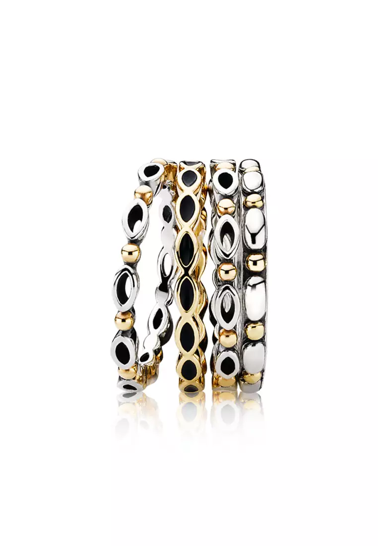 Pandora Solid 14K Gold Black Enamel Ring