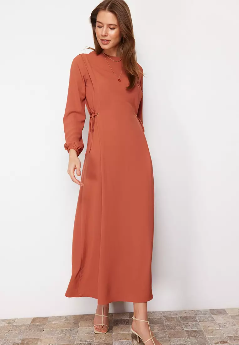 Tile Waist Tie Tie Detailed Elastic At The End Of The Sleeve Aerobin Woven Dress TCTSS22EB00104