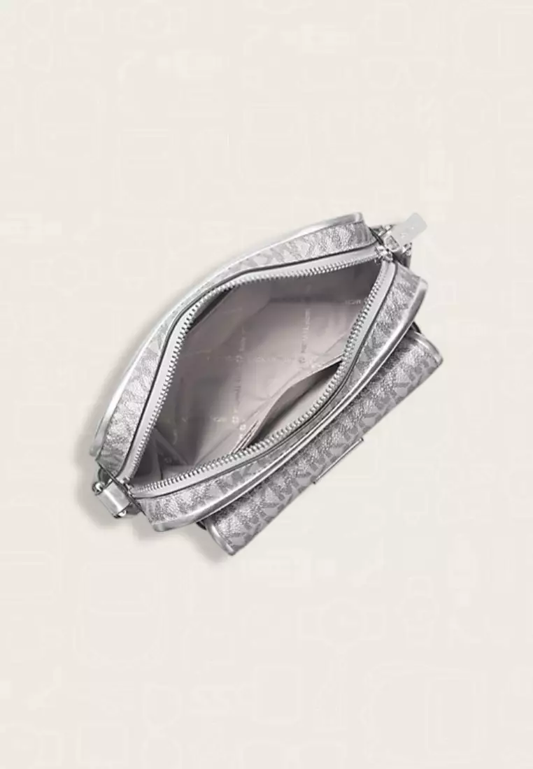 Michael Kors Bradshaw Extra-Small Metallic Signature Logo Camera Crossbody Silver