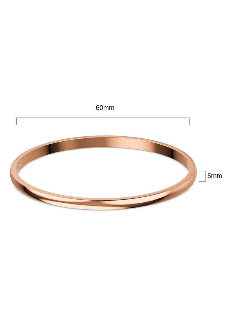 Solid Round Stainless Steel Bangle in Rose Gold