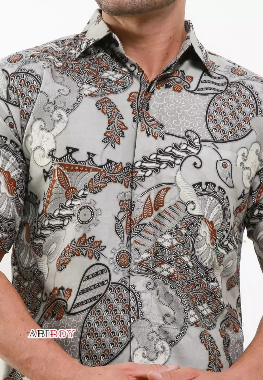 Kemeja Batik Pria Premium Slimfit Elegant Modern Lengan Pendek Dewandra Abu