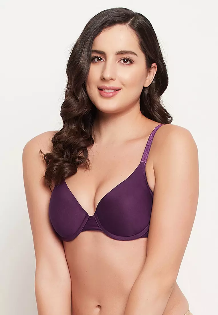 Clovia Level 1 Push-Up Padded Underwired Demi Cup T-shirt Bra in Purple
