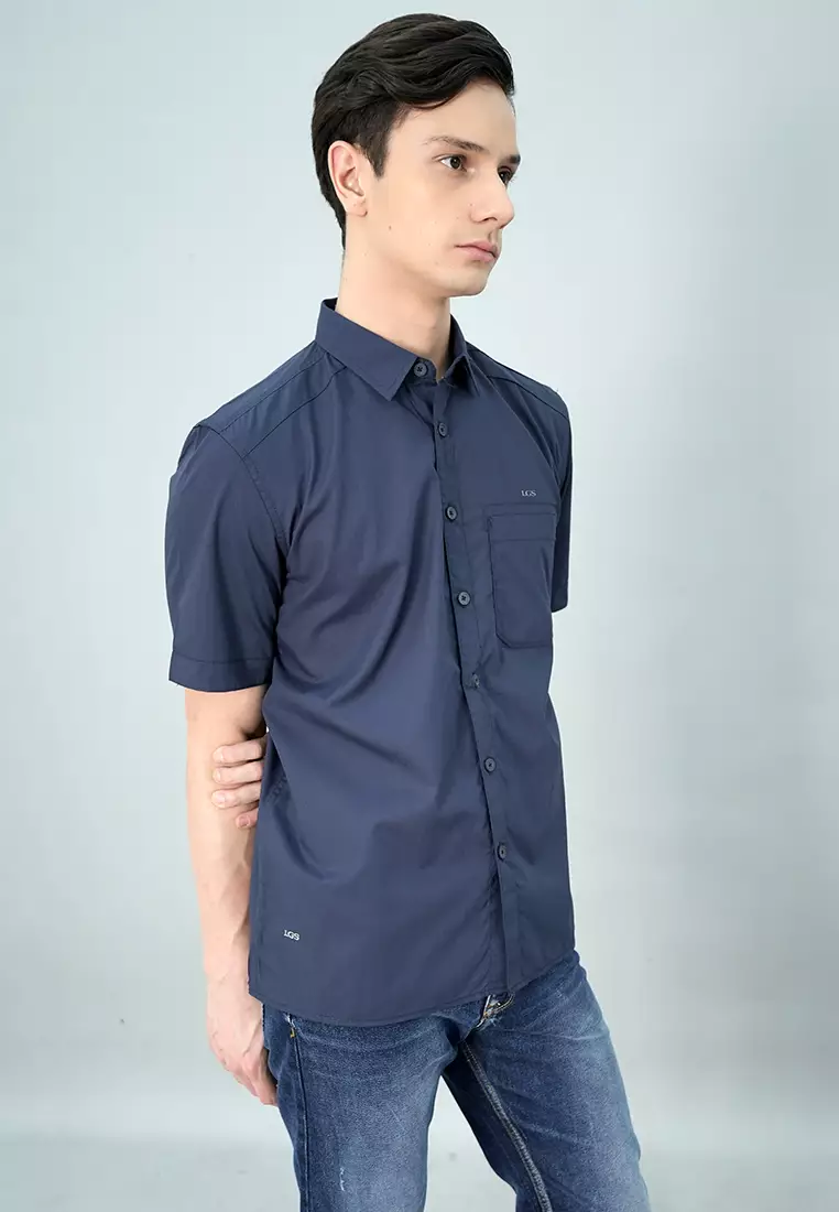 LGS - Kemeja Casual Pria Polos Warna Navy CSH.271.S2001.207.C