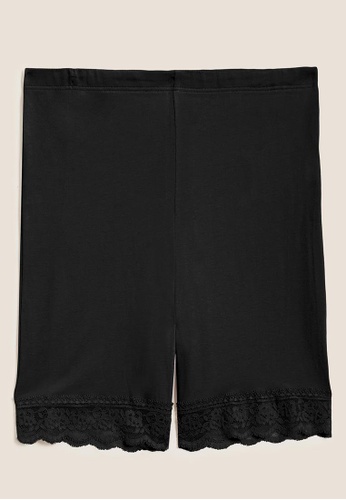 MARKS & SPENCER black M&S Cotton Lace High Rise Cycling Shorts EB951AA8ECFA02GS_1