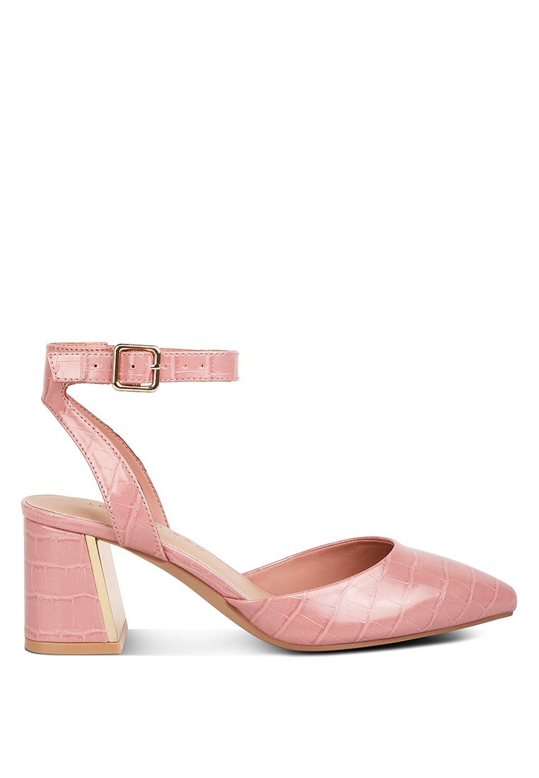 Pink Metallic Accent Block Heel Sandals