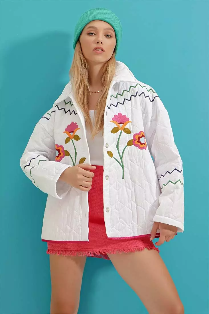 Embroidered discount quilted jacket