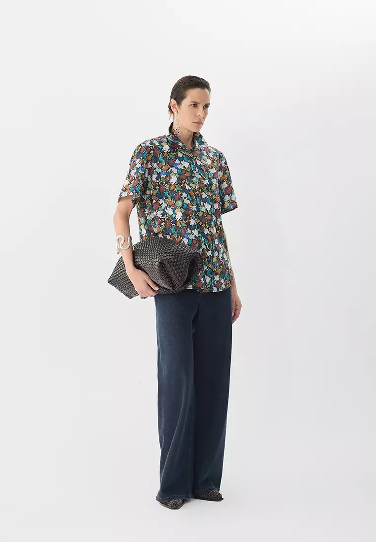 Loose Fit Floral Print Short-Sleeve Blouse