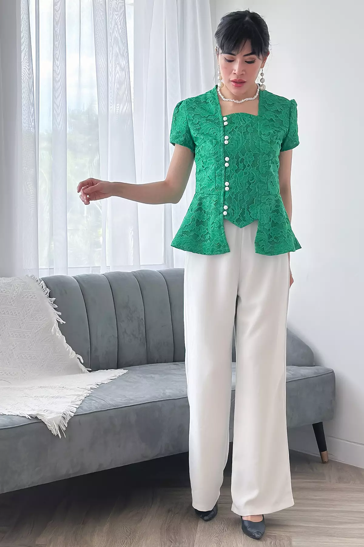 Sinok Peplum Shamrock Grey Kebaya