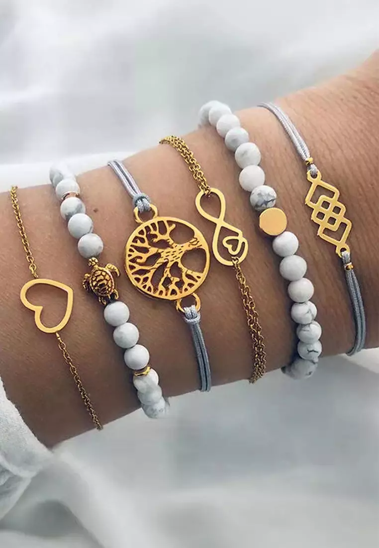 Bohemian 6-Piece Charm Bead Bracelet Set - 256