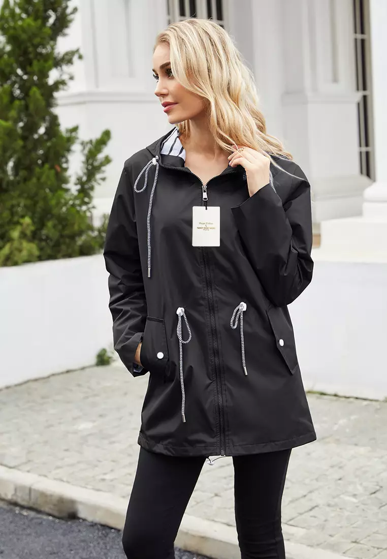 Thin black raincoat store