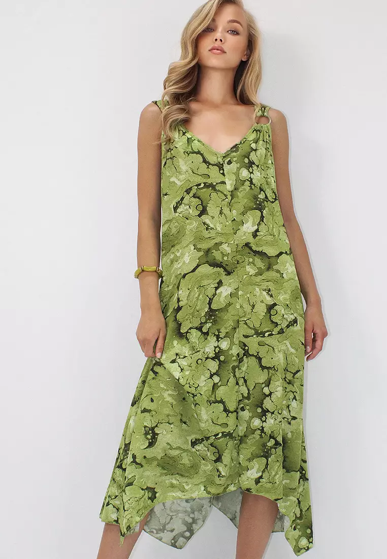 Viscose O-Ring Asymmetrical Midi Dress