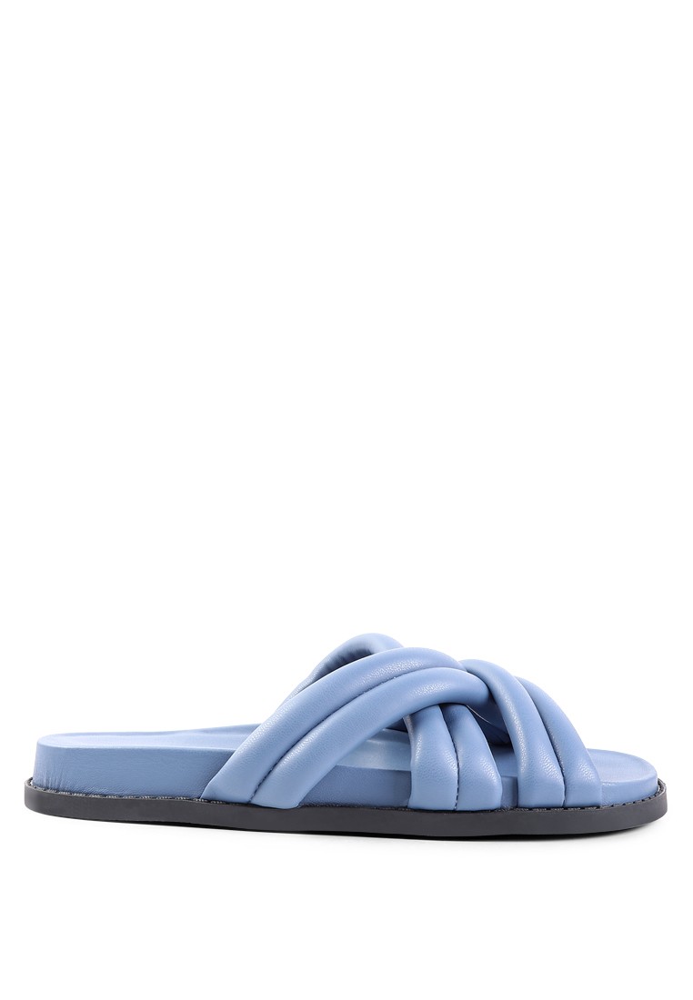 Blue Quilted Strap Slider Flats