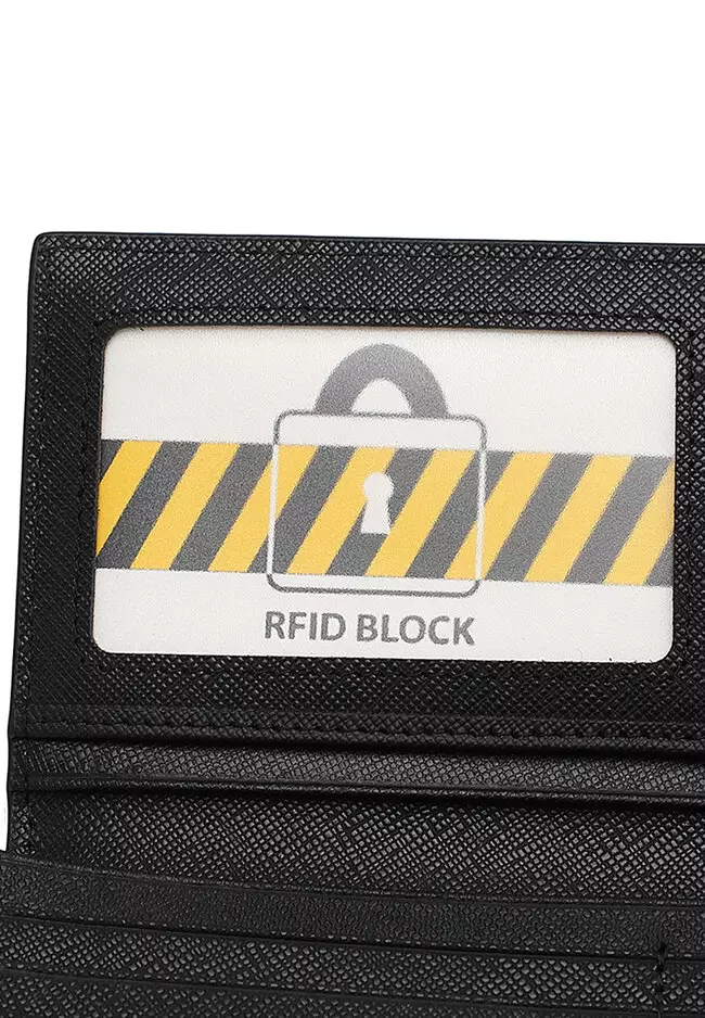 Genuine Leather RFID Long Wallet - Black