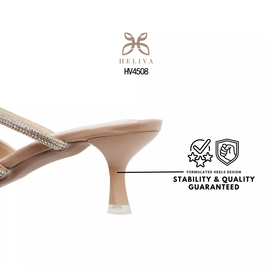 HELIVA VALORIA Twin Rhinestone Strap Mules with Lustrous Finish & 6cm Lift HV4508