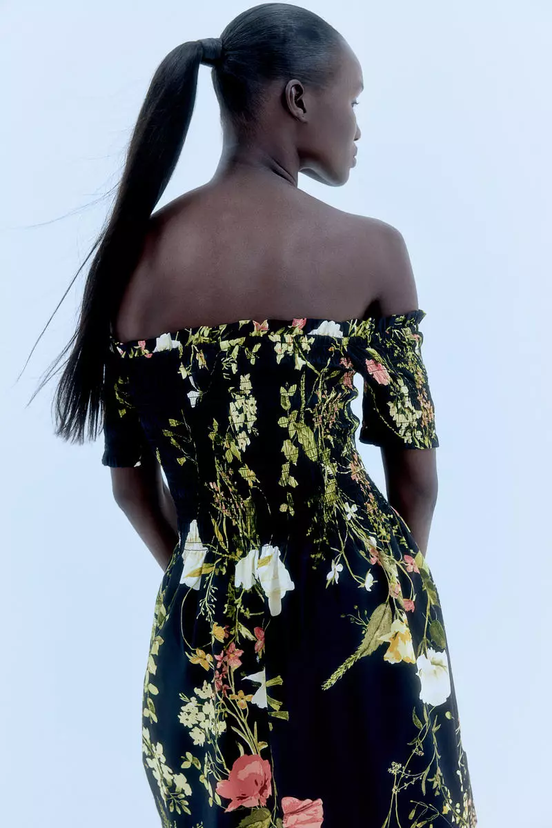 Floral smocked off the shoulder dress top