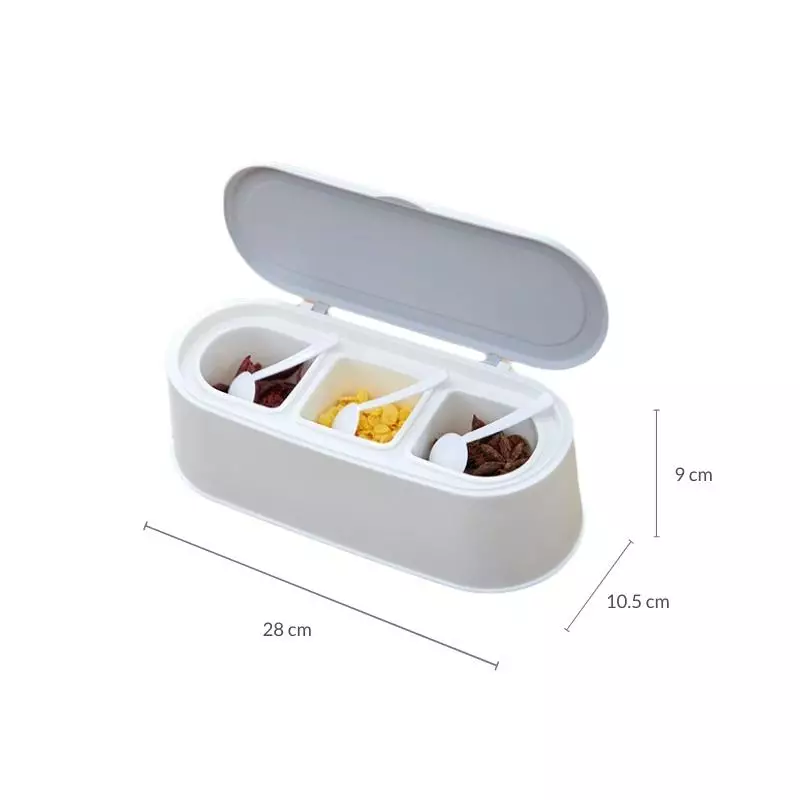 3-compartment Condiment Container with Spoon (Red)
