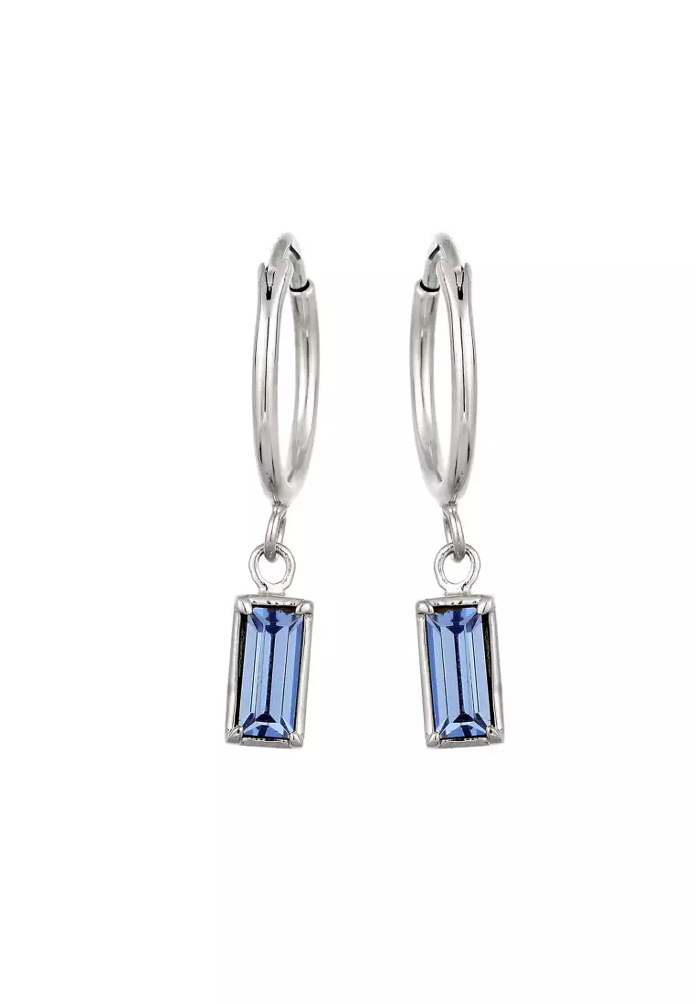 Anting Perhiasan Perak 925 Wanita Creole Rectangle Blue Crystals