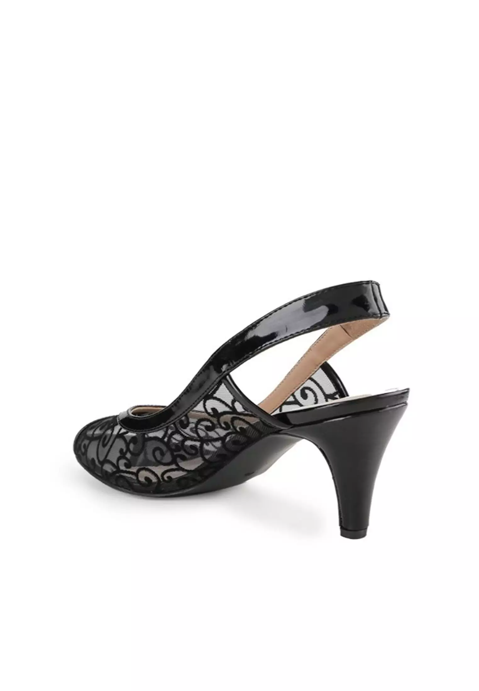 Adeline Sepatu Sandal Wanita Sling Back Mesh hak stiletto tinggi 7 cm- Black