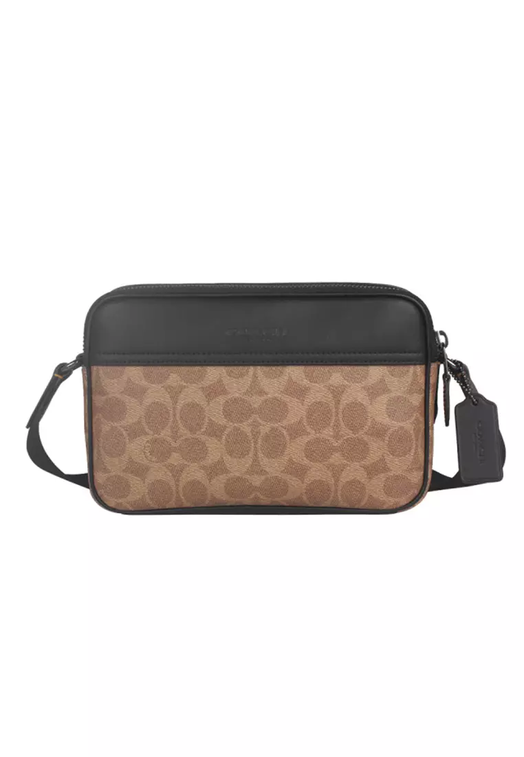 Graham Crossbody Bag In Signature Canvas Tan Black CV921