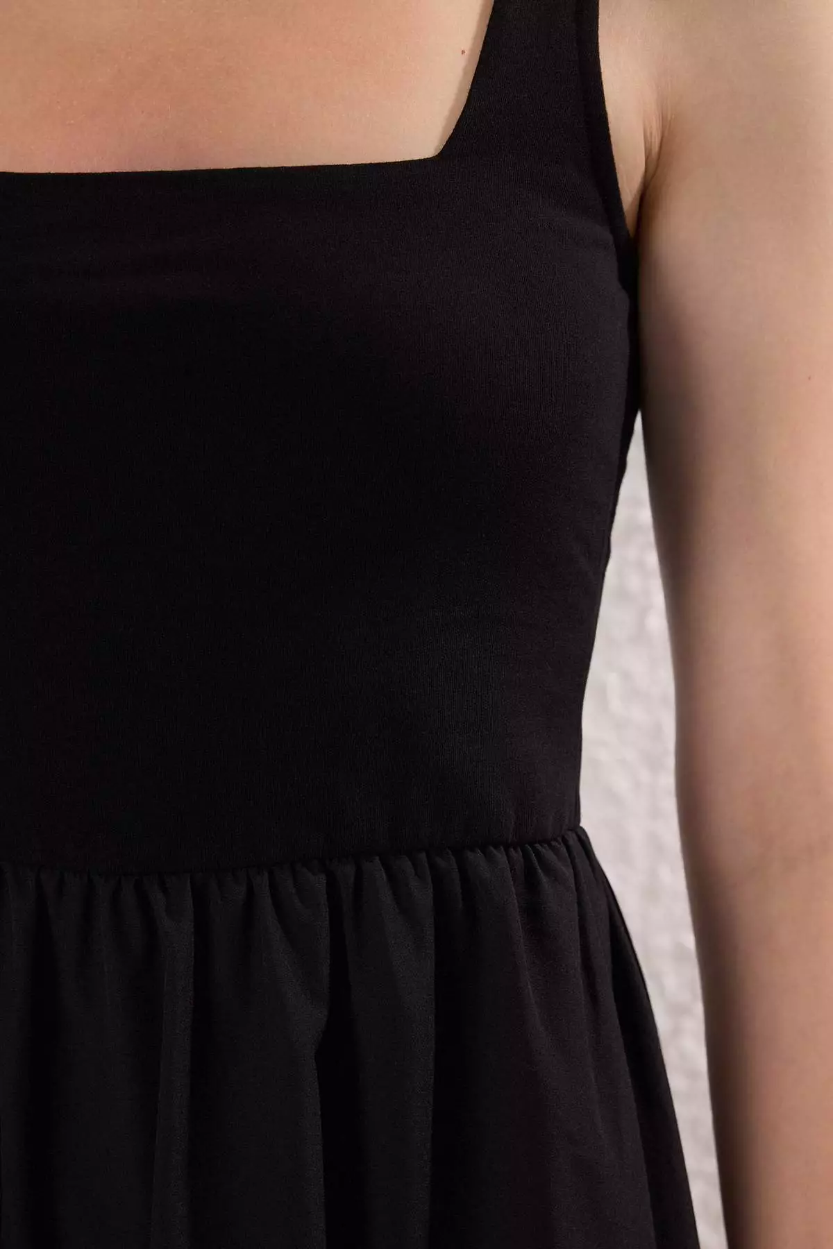 Black Skirt Waist Opening Top Stretchy Knitted Midi Dress