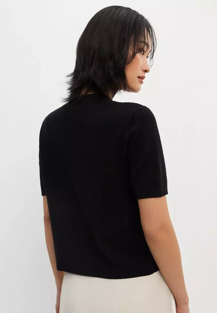Knitted Button Top - Black
