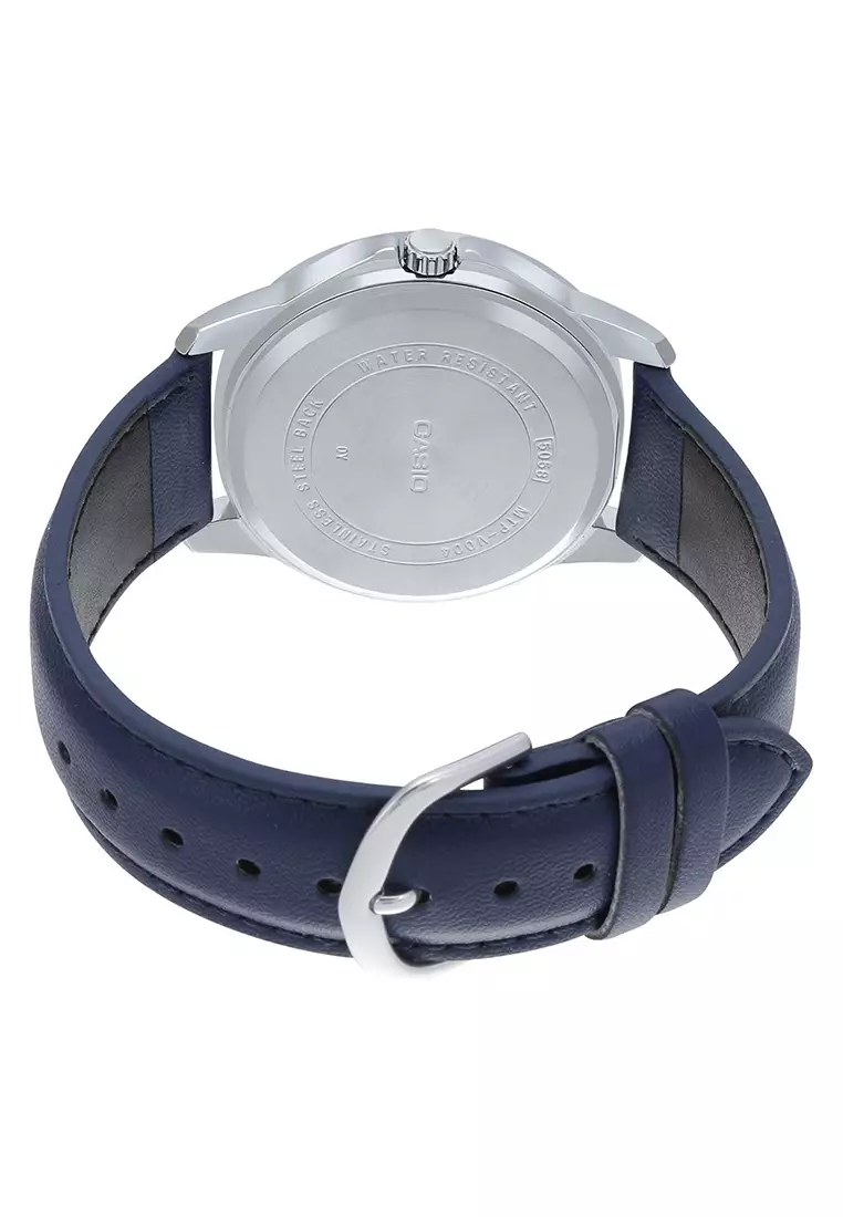 Casio - Jam Tangan Pria - Silver - Blue Leather Strap - MTP-V004L-2BUDF