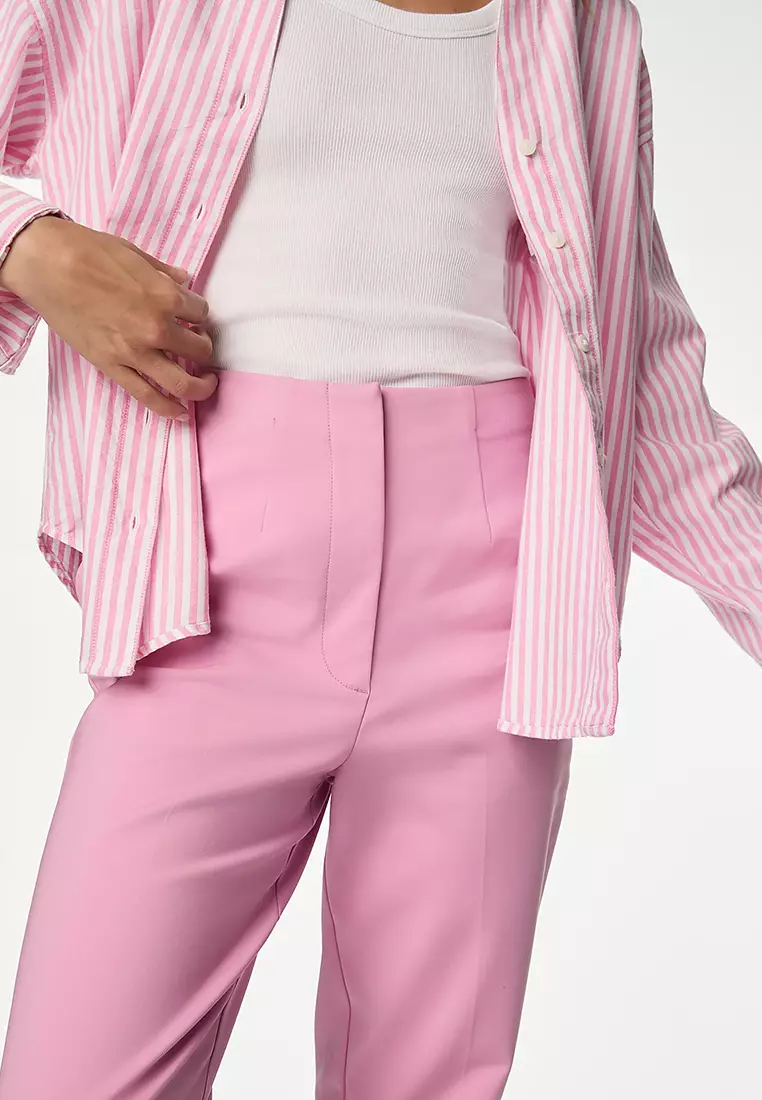 Cotton Blend Slim Fit Cropped Trousers