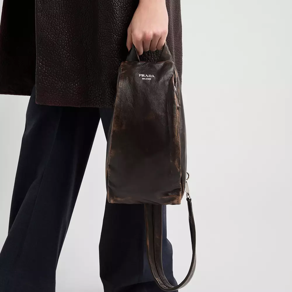 Triangle Logo Nappa Leather Sling Backpack Dark Brown