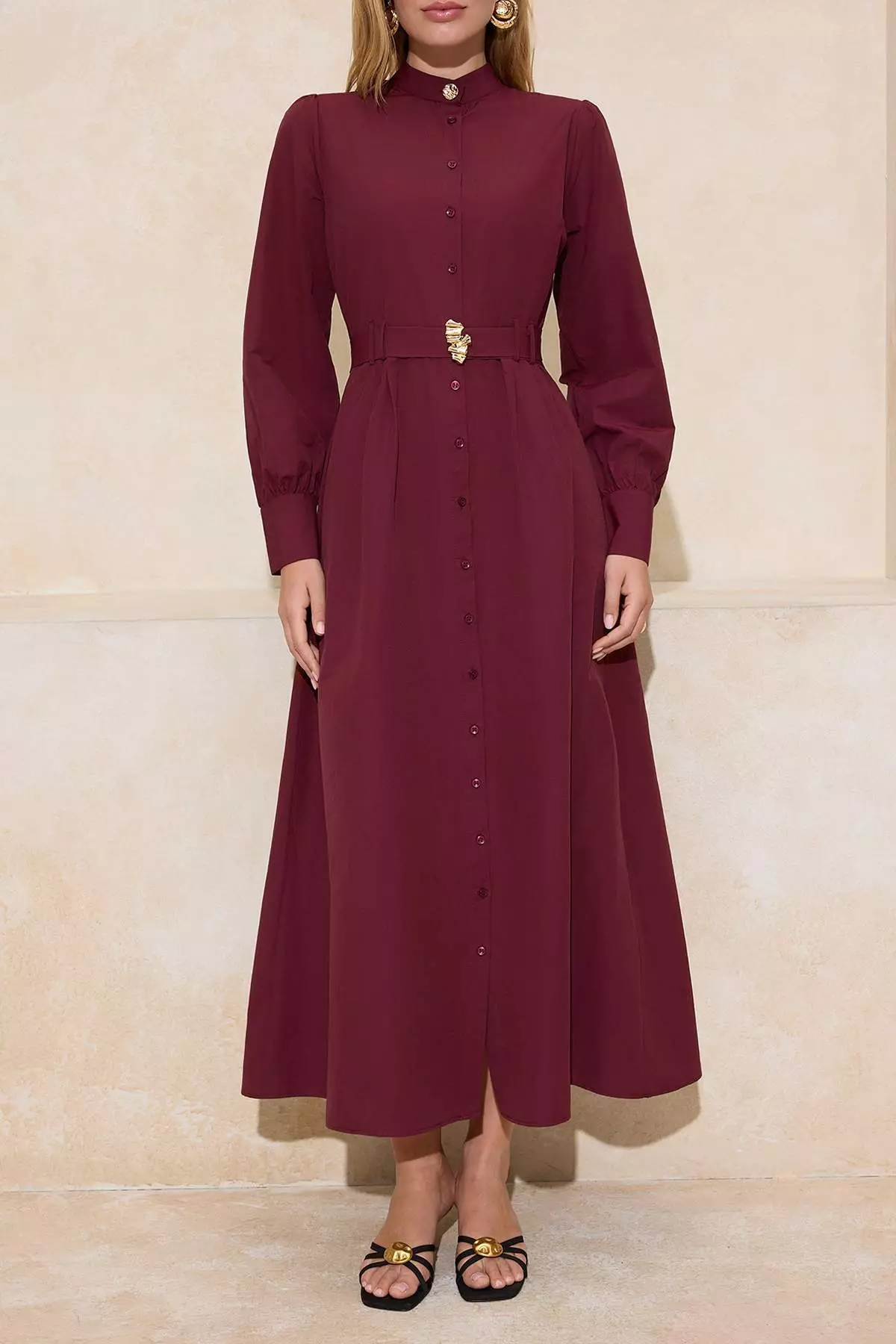 Jual Trendyol Burgundy Gold Belt Buckle Cotton Dress Tctss26Eb00005  Original 2026 | ZALORA Indonesia