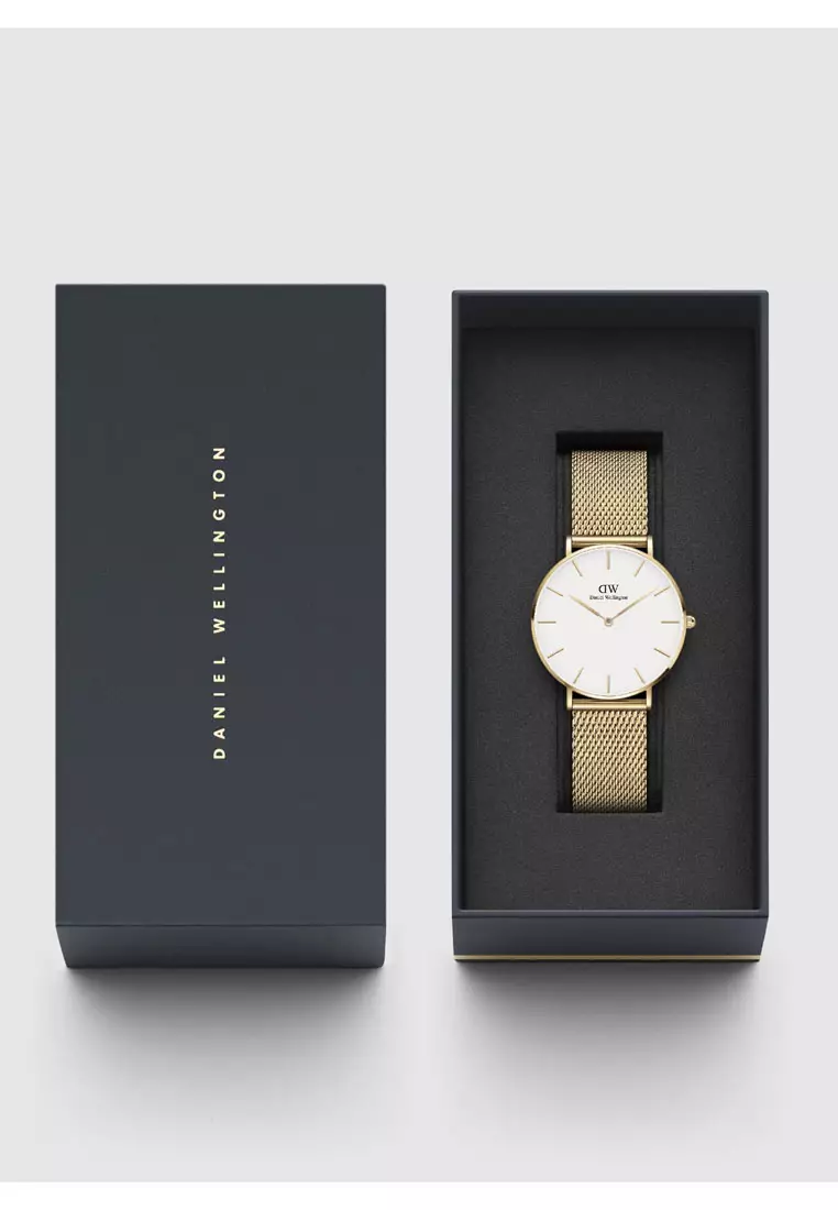 Petite Evergold White 36mm Watch Mesh strap White dial Gold Unisex watch Watch for women and men DW