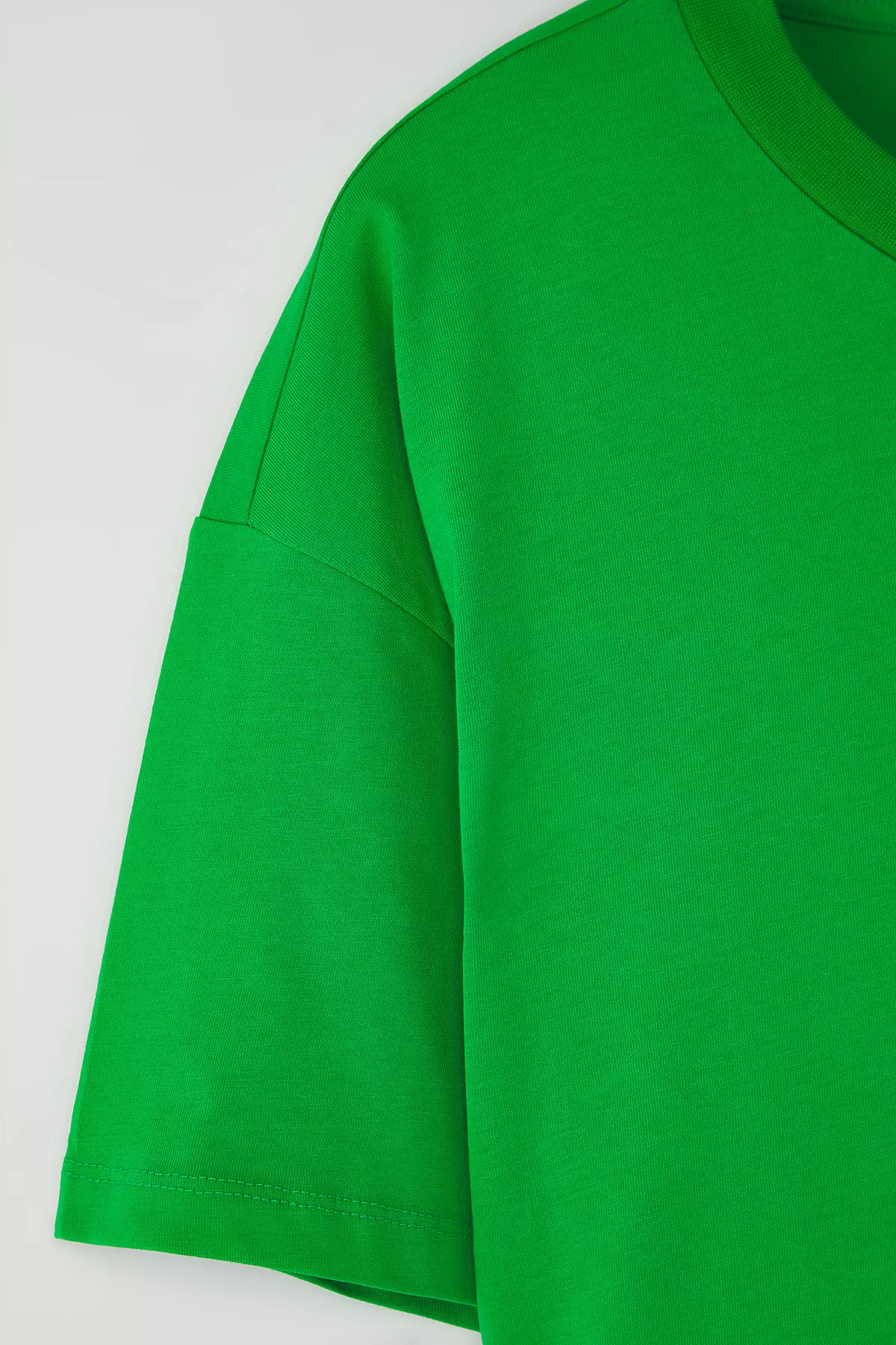 Green Collar Ribbed Wide Pattern Basic 100% Cotton Knitted T-shirt TBBSS23BF00017