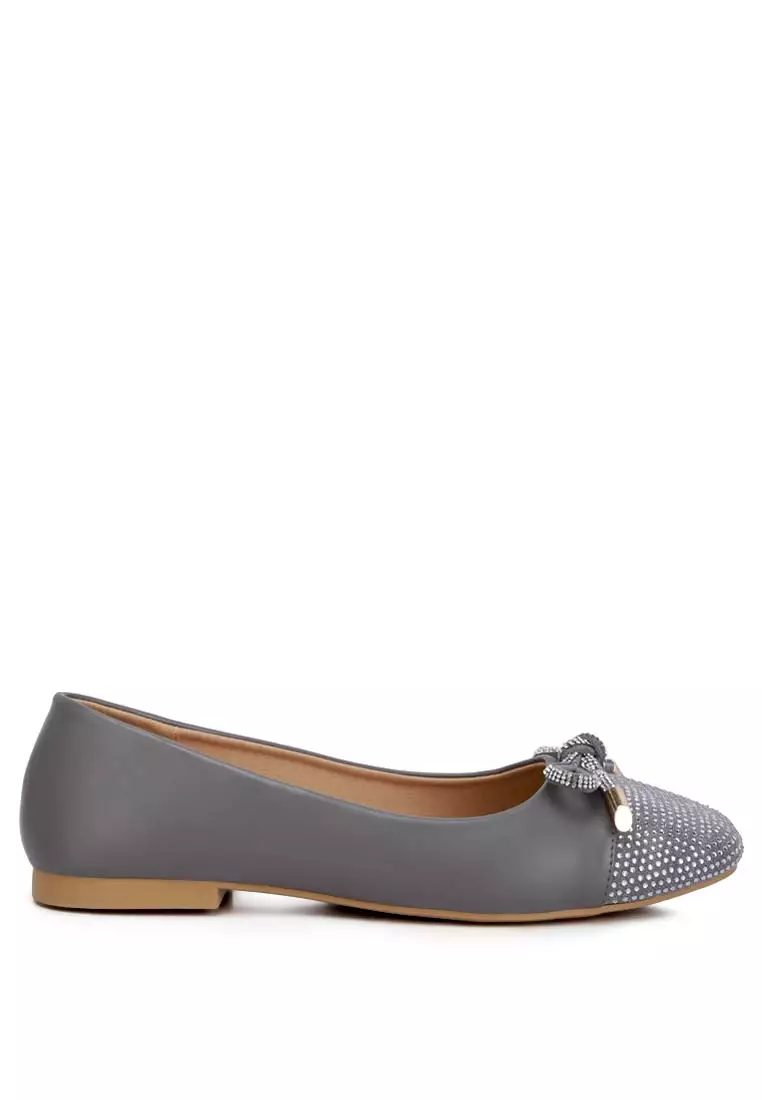 Discount on London Rag  shoes - SKU: Grey Rhinestones Embellished Toe Cap Ballerinas