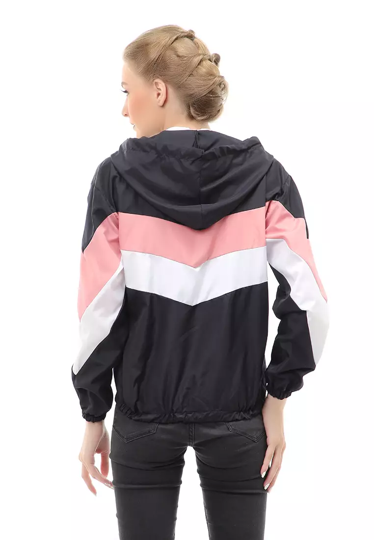 Hardwin Jacket Outer Wanita Jaket Hoodie 3 Warna Material Parasut Despo ORIGINAL - Black