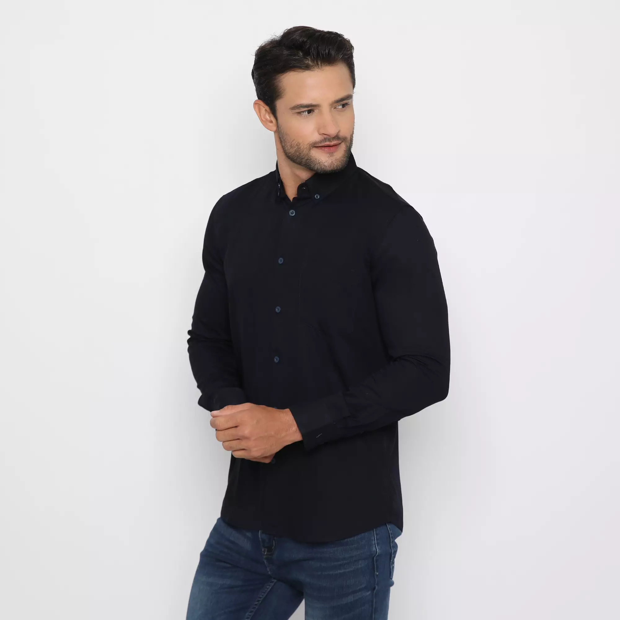 Platini Baju Kemeja Polos Basic Pria Panjang Katun Rayon Navy 76309