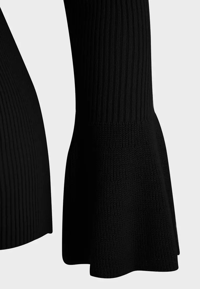 Black Ribbed Carmen Collar Knitwear Sweater Tbbaw26An00031