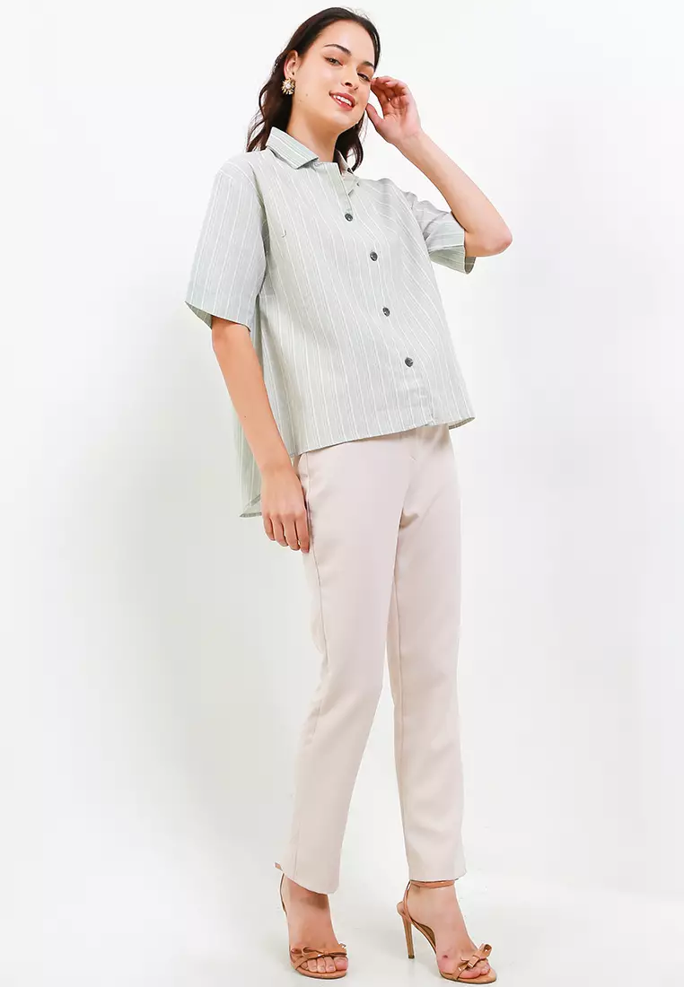 Kemeja Wanita Sage Top Lengan Pendek