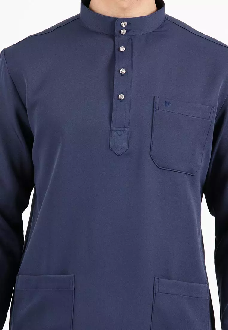 Forest x Hatta Dolmat Baju Melayu Cekak Musang Regular Fit  - BM23766-33Navy