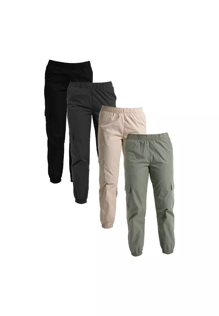 Forest Ladies Polyester Elastic Waisted Cargo Pants Women Casual Jogger Long Pants - 810494-03DkGrey