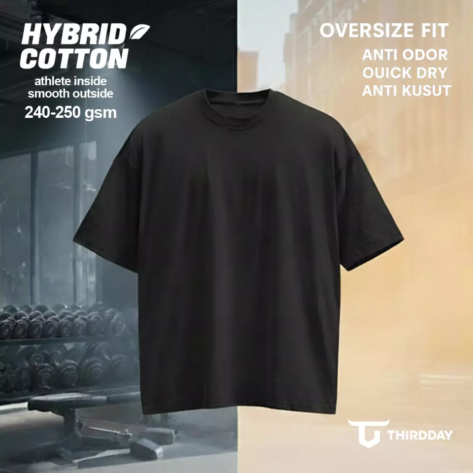 MTX58 Kaos Oversize Gym Tebal 250gsm Hybrid Cotton Polos Hitam Third Day