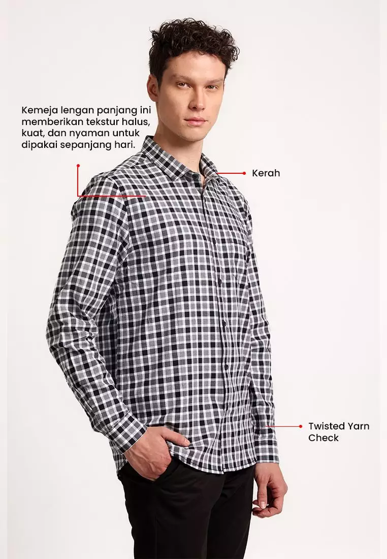 MANZONE - Kemeja Lengan Panjang Pria Lius 3 Modern Fit - Black Warna Black