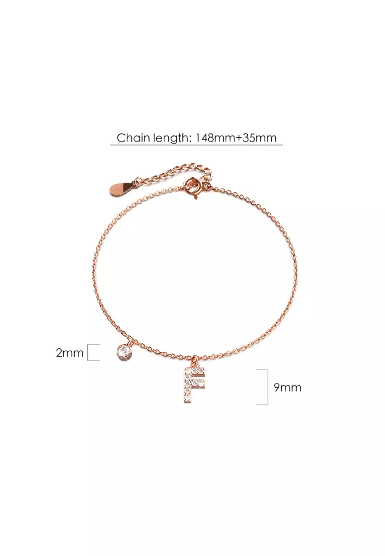 Solid 925 Sterling Silver Initial Crystal Personalised Alphabet Letter Bracelet Rose Gold Filled - F