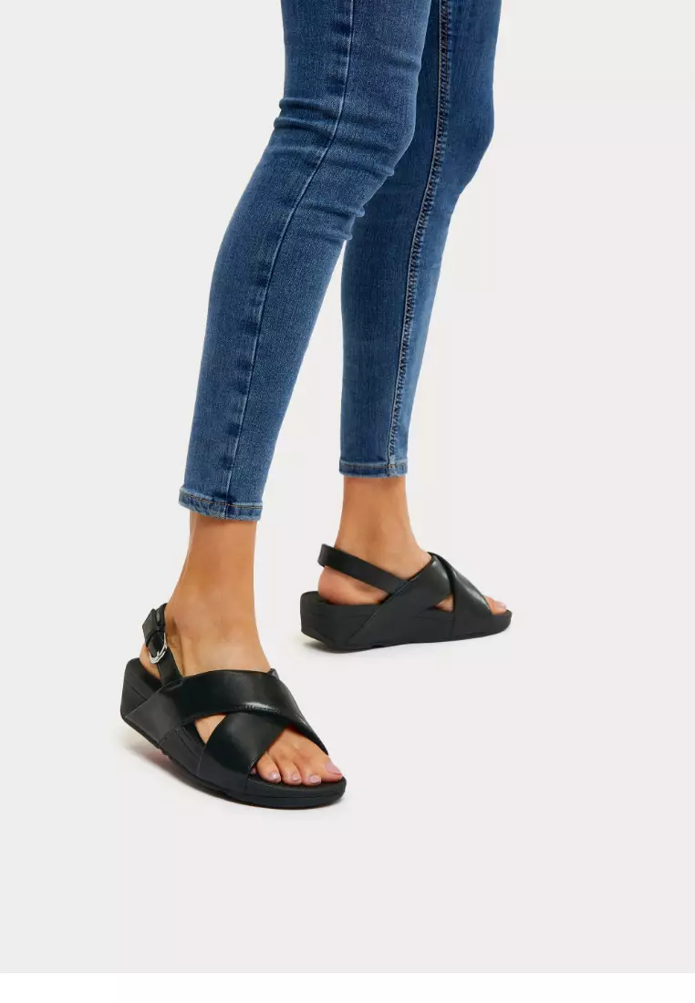 LULU Women's Leather Cross Back-Strap Sandals - Black (K03-001)