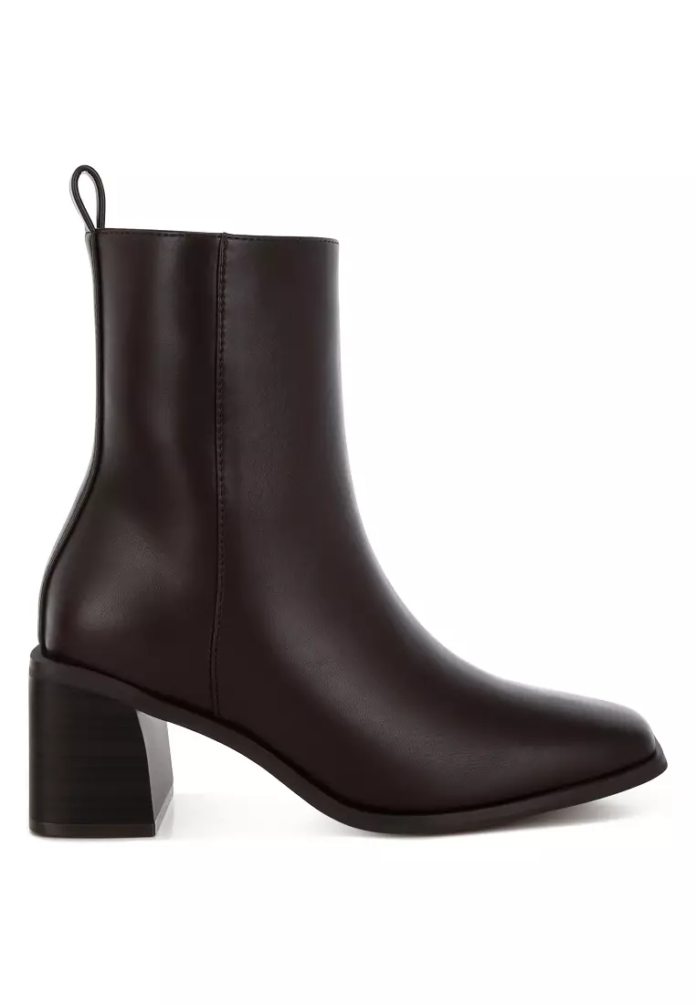 Discount on London Rag  shoes - SKU: Square Toe Faux Leather Boots in Chocolate