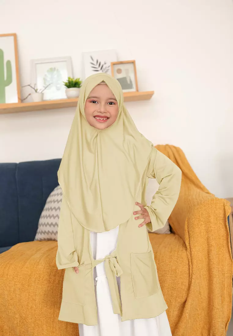 Alifa Bergo Anak | Hijab Instan Anak | Kerudung Instan | Cardigan Outer  - Yellow Butter