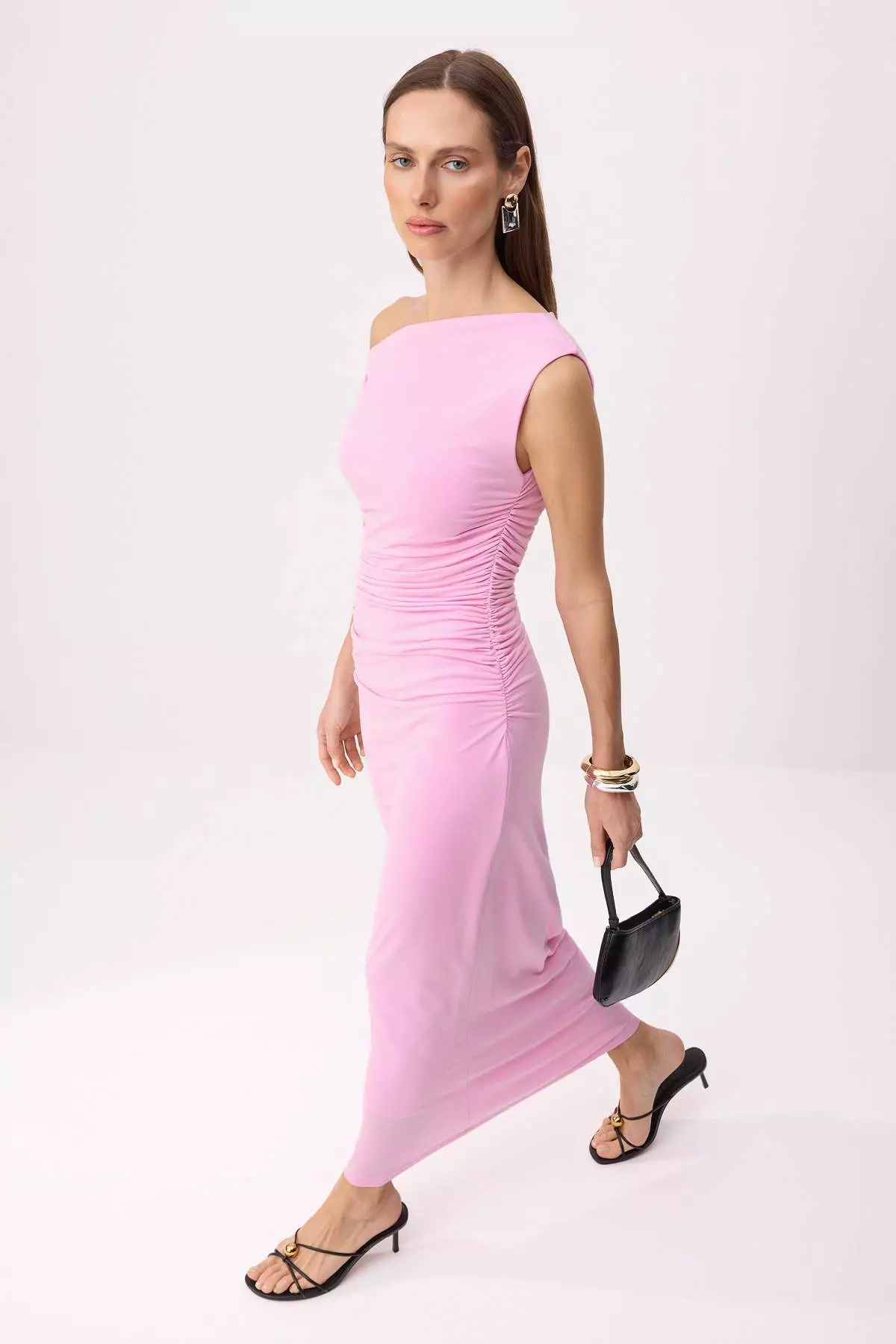 Pink Fitted/Bodycon Maxi Stretchy Pencil Knitted Dress Twoss24El563