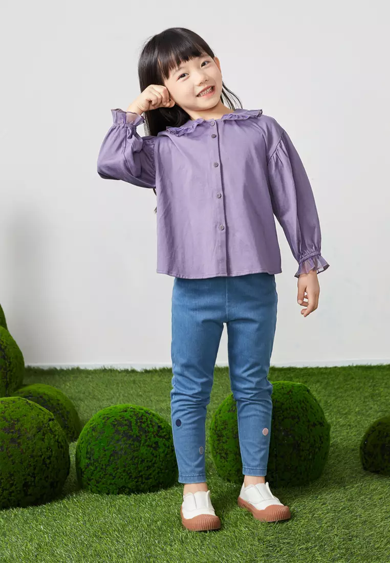 Doll Collar Puff Sleeve Front Button Blouse