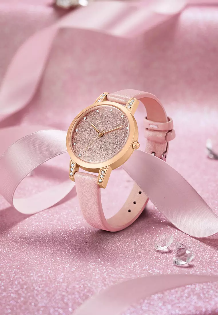 Jam Tangan Wanita Original Korea Mode Tali Kulit Jam Tangan Cewek SL3341 pink