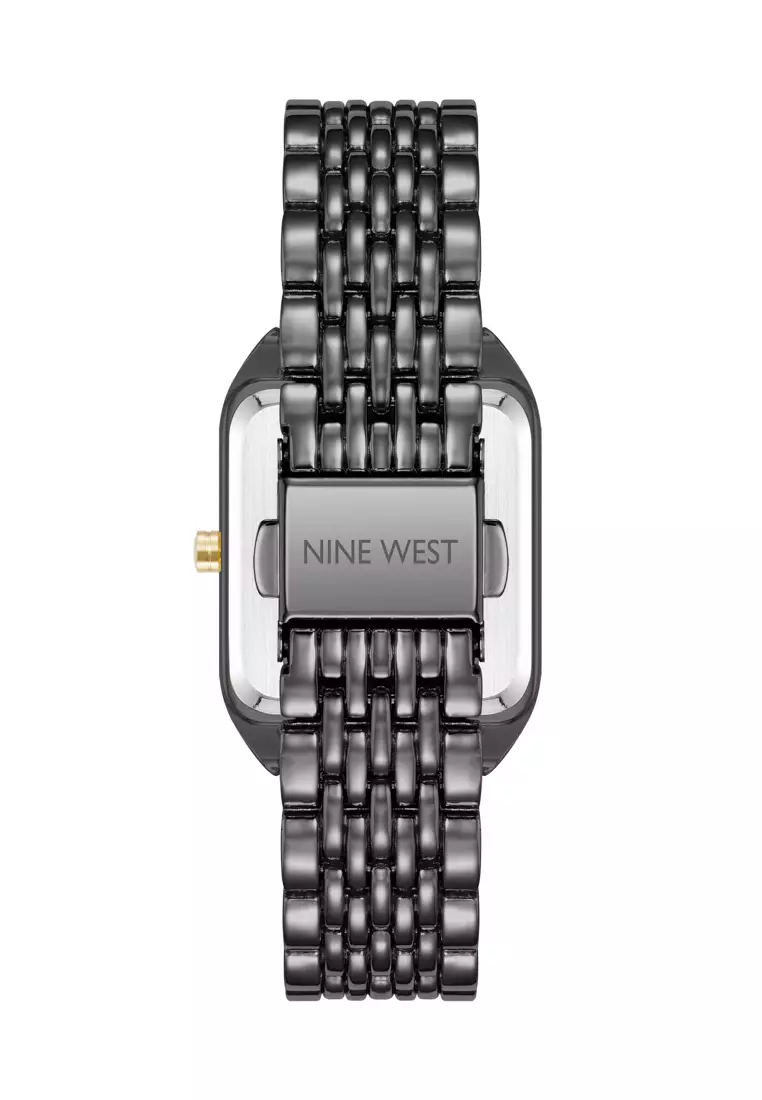 Nine West  NW3163BKTT00CL Gun Rectangle Watch Black Dial And Gold Tone Bezel